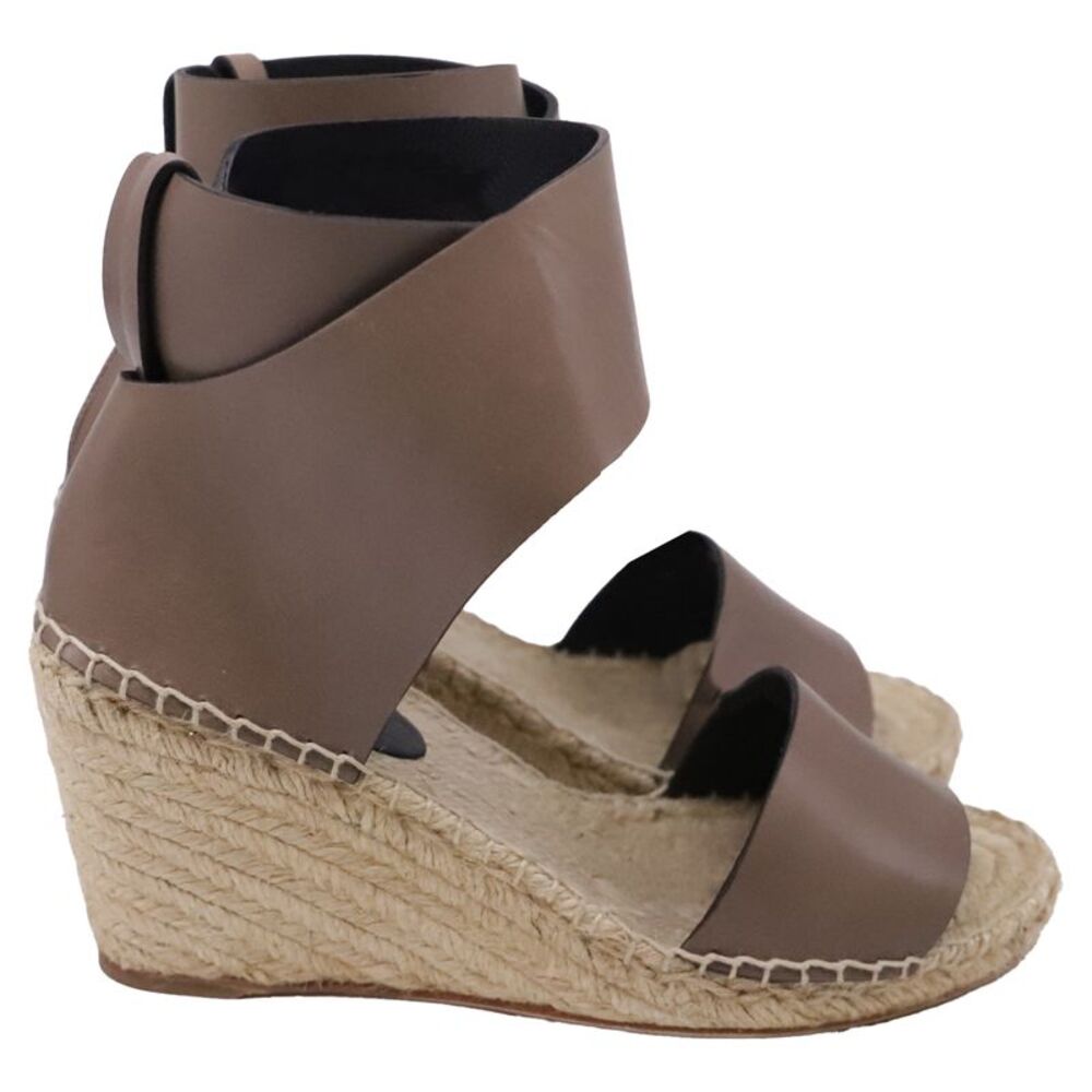 Celine Ankle Strap Espadrille Wedge Sandals in Brown Leather